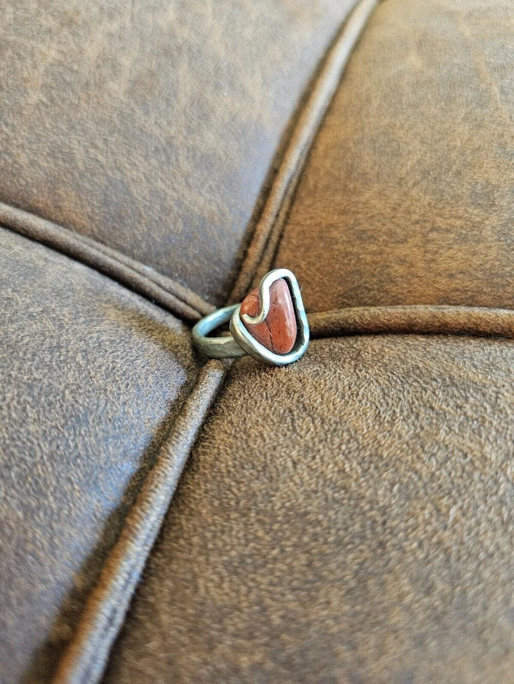 Vintage Artisian Red Sponge Coral—bezel-set in a freeform Ring Sz 6